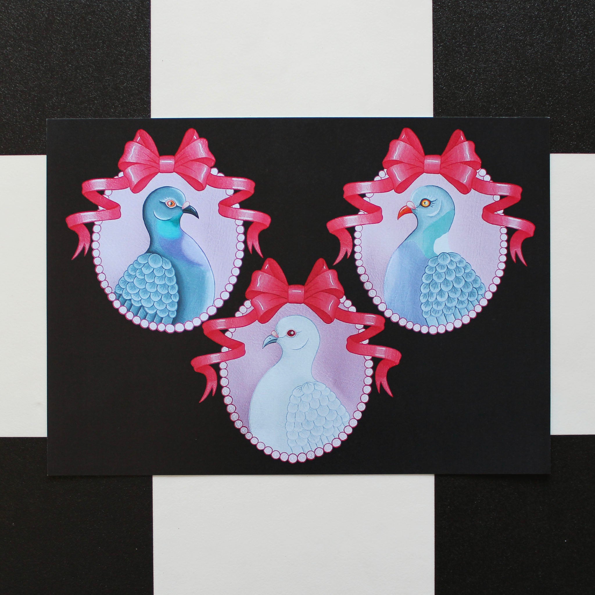 A4 3 Pigeons Art Print