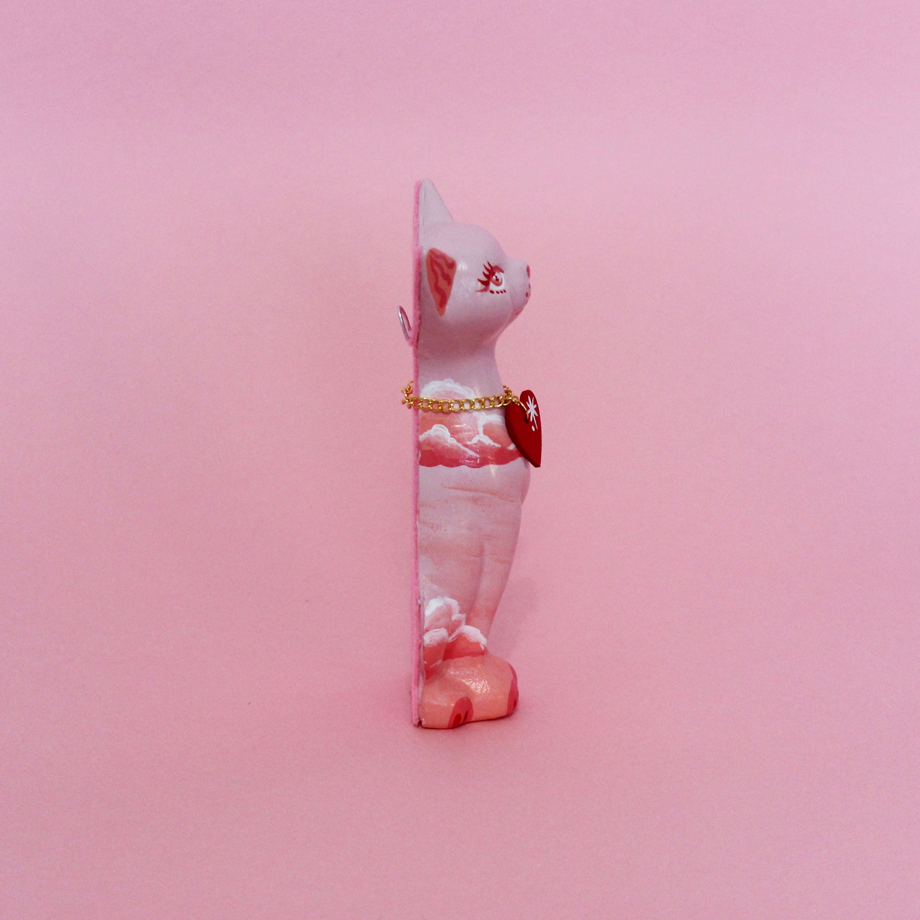 Valentines Kitschy Kitten Wall Hanging, Pink With Pink Clouds