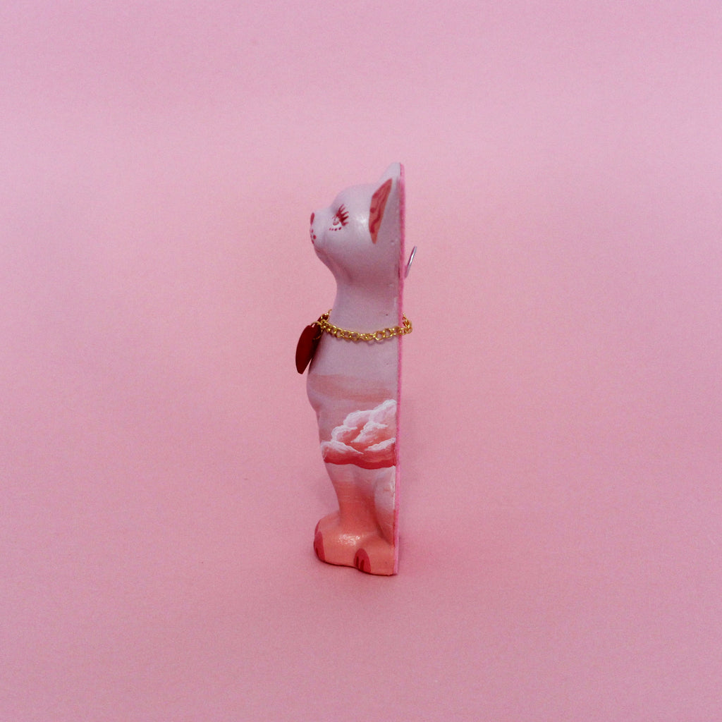 Valentines Kitschy Kitten Wall Hanging, Pink With Pink Clouds