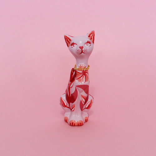 Valentines Kitschy Kitten Wall Hanging, Pink With Pink and Red Florals