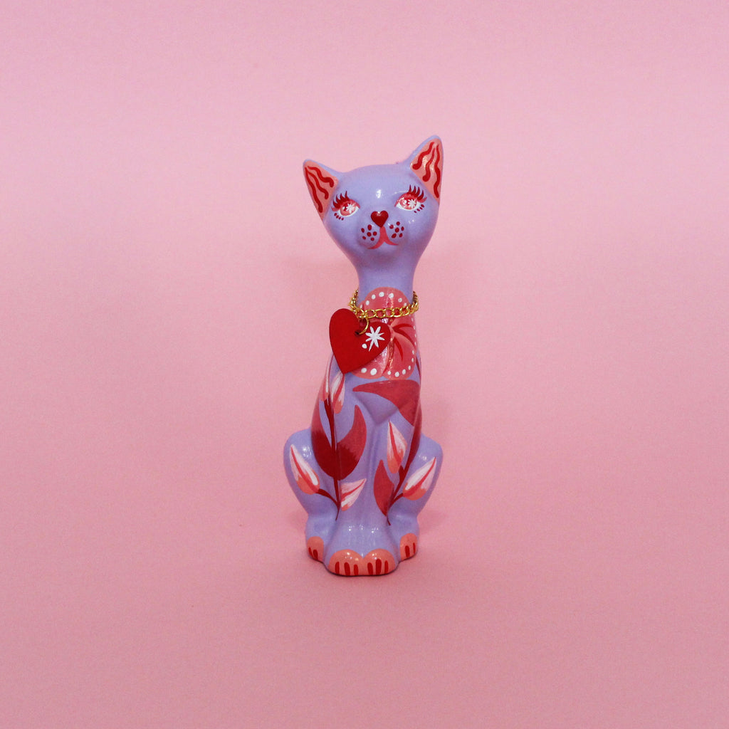 Valentines Kitschy Kitten Wall Hanging, Purple With Pink Florals