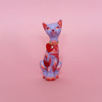 Valentines Kitschy Kitten Wall Hanging, Purple With Pink Florals