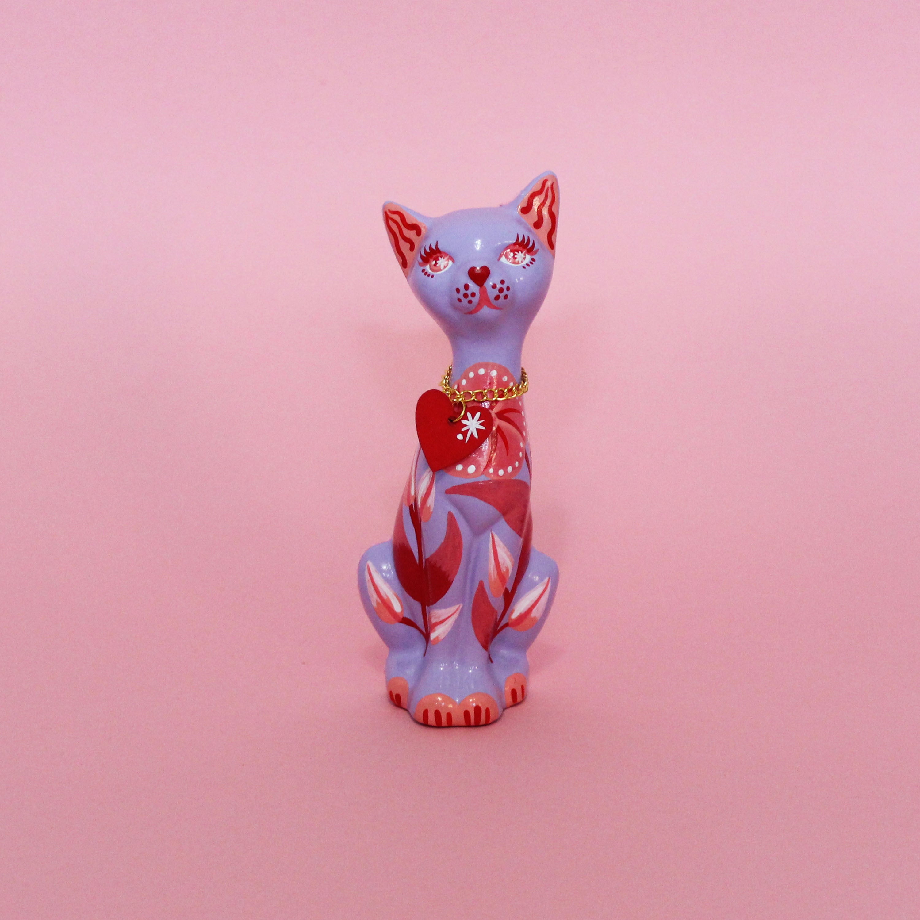 Valentines Kitschy Kitten Wall Hanging, Purple With Pink Florals