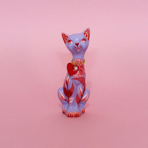 Valentines Kitschy Kitten Wall Hanging, Purple With Pink Florals