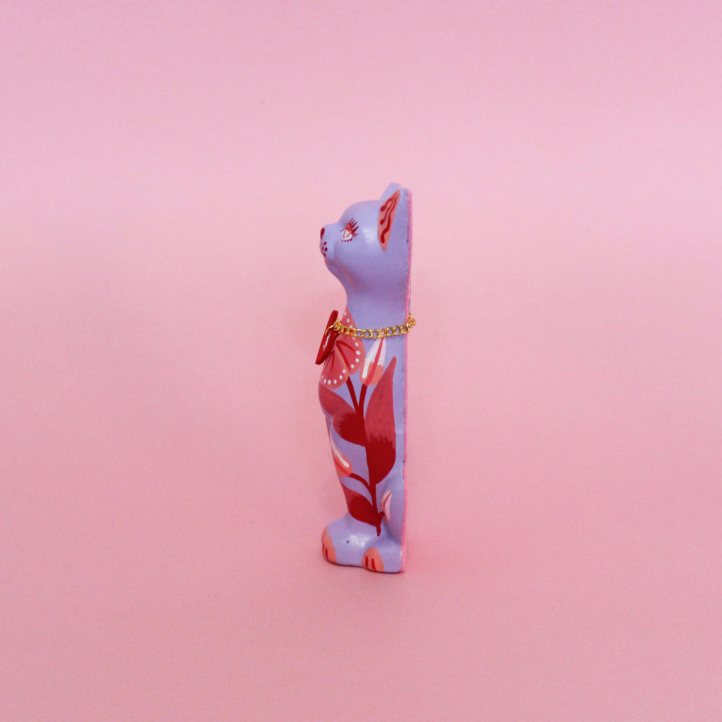 Valentines Kitschy Kitten Wall Hanging, Purple With Pink Florals