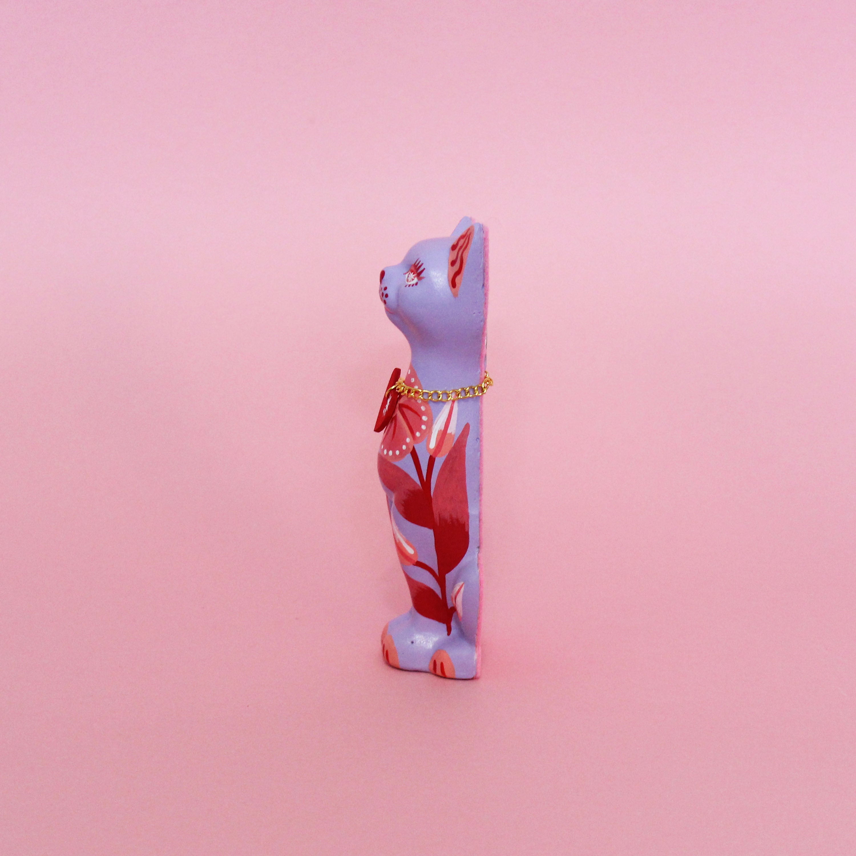 Valentines Kitschy Kitten Wall Hanging, Purple With Pink Florals