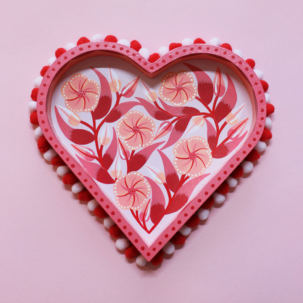 Large Valentines Hand Painted Wooden Pom Pom Tray