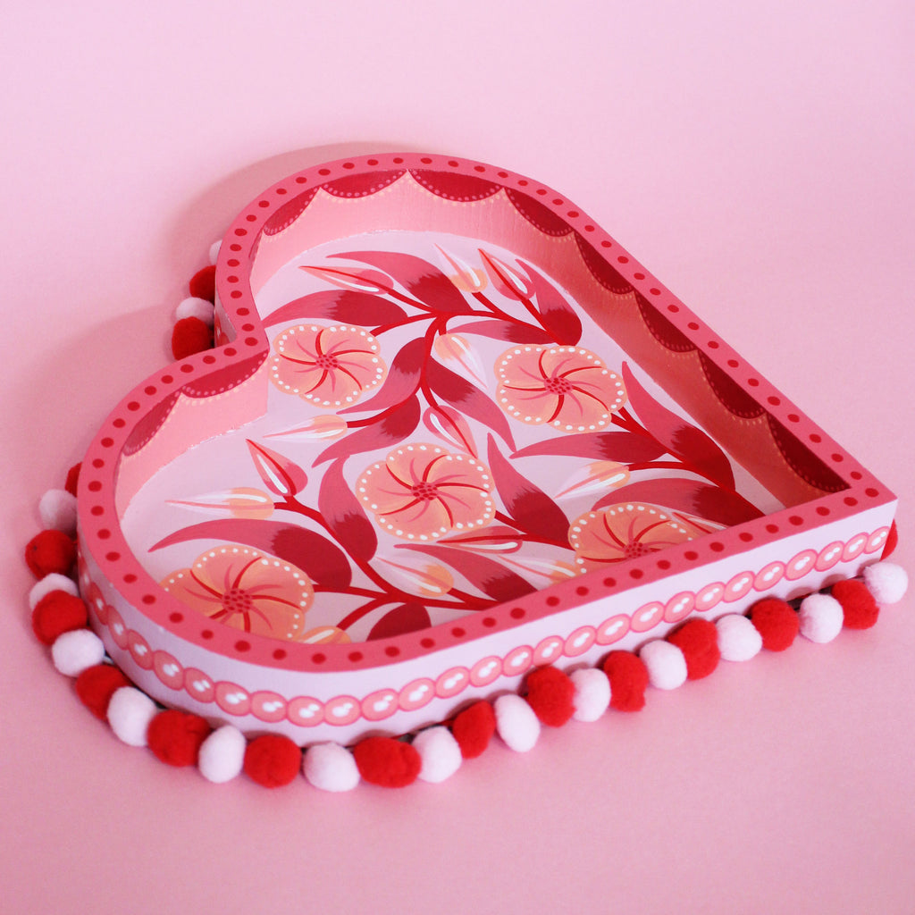 Large Valentines Hand Painted Wooden Pom Pom Tray