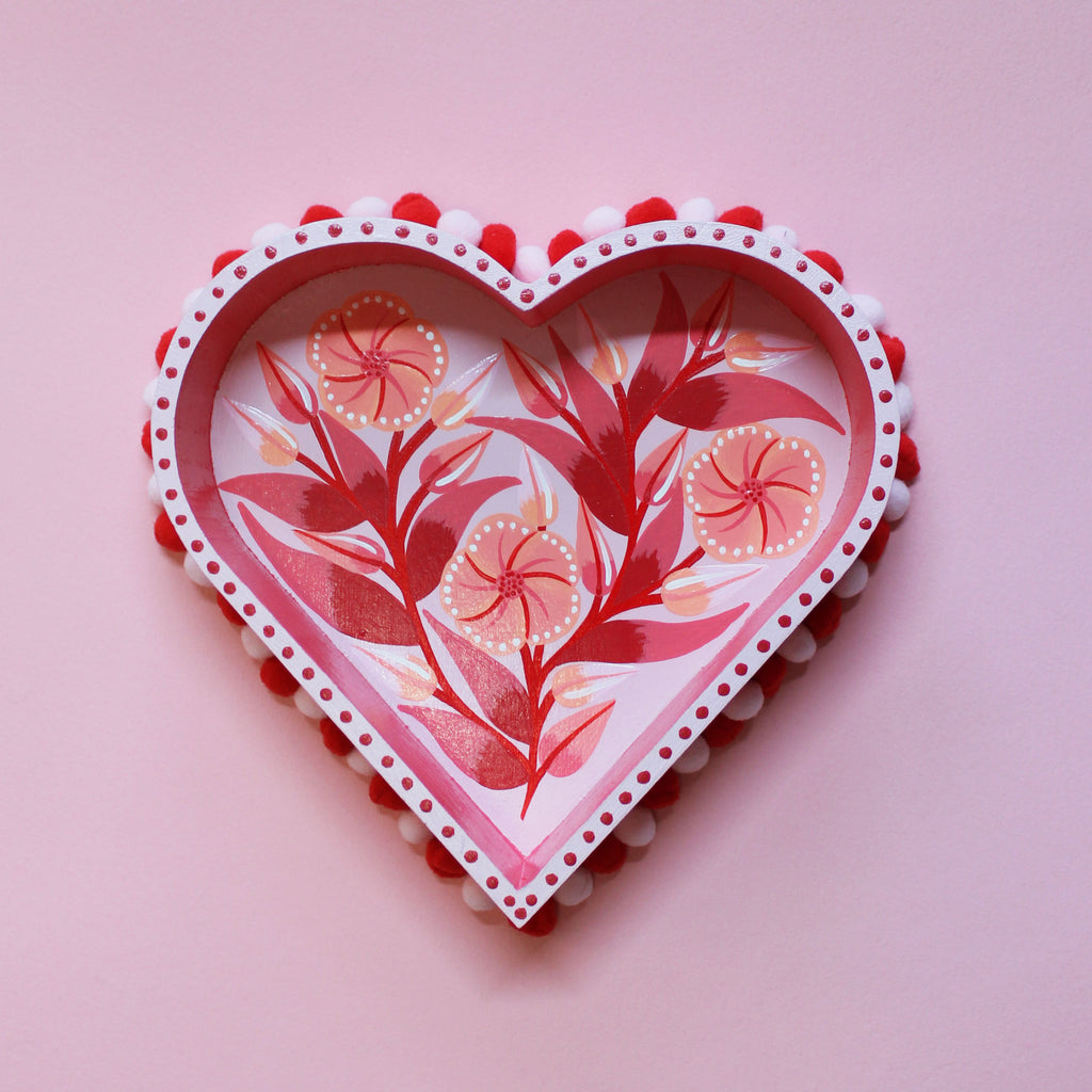 Medium Valentines Hand Painted Wooden Pom Pom Tray