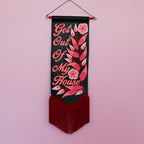 MADE TO ORDER 'Get Out Of My House' Black Vegan Leather Pennant