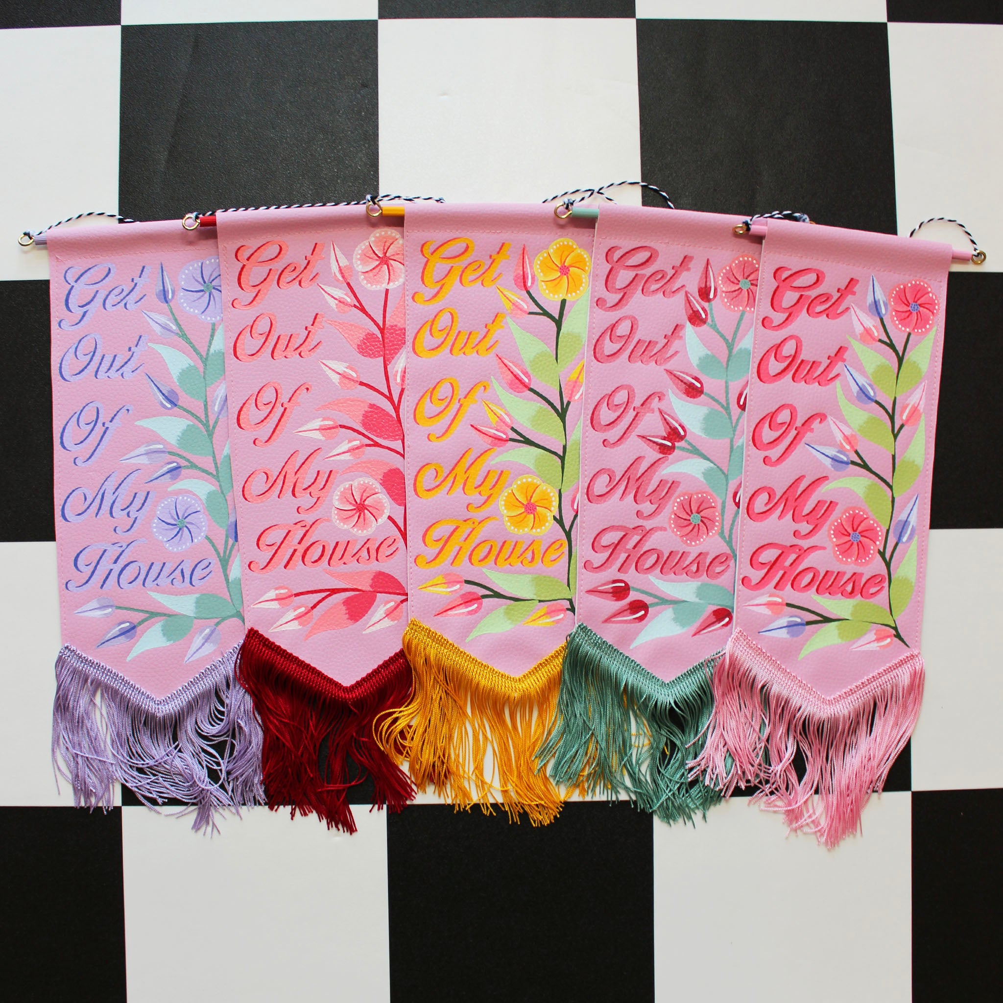MADE TO ORDER 'Get Out Of My House' Pink Vegan Leather Pennant