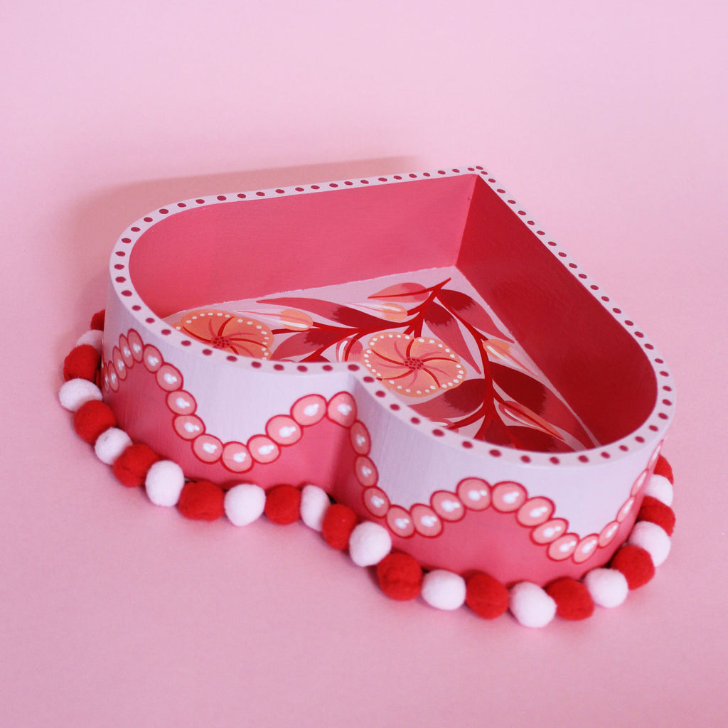 Medium Valentines Hand Painted Wooden Pom Pom Tray