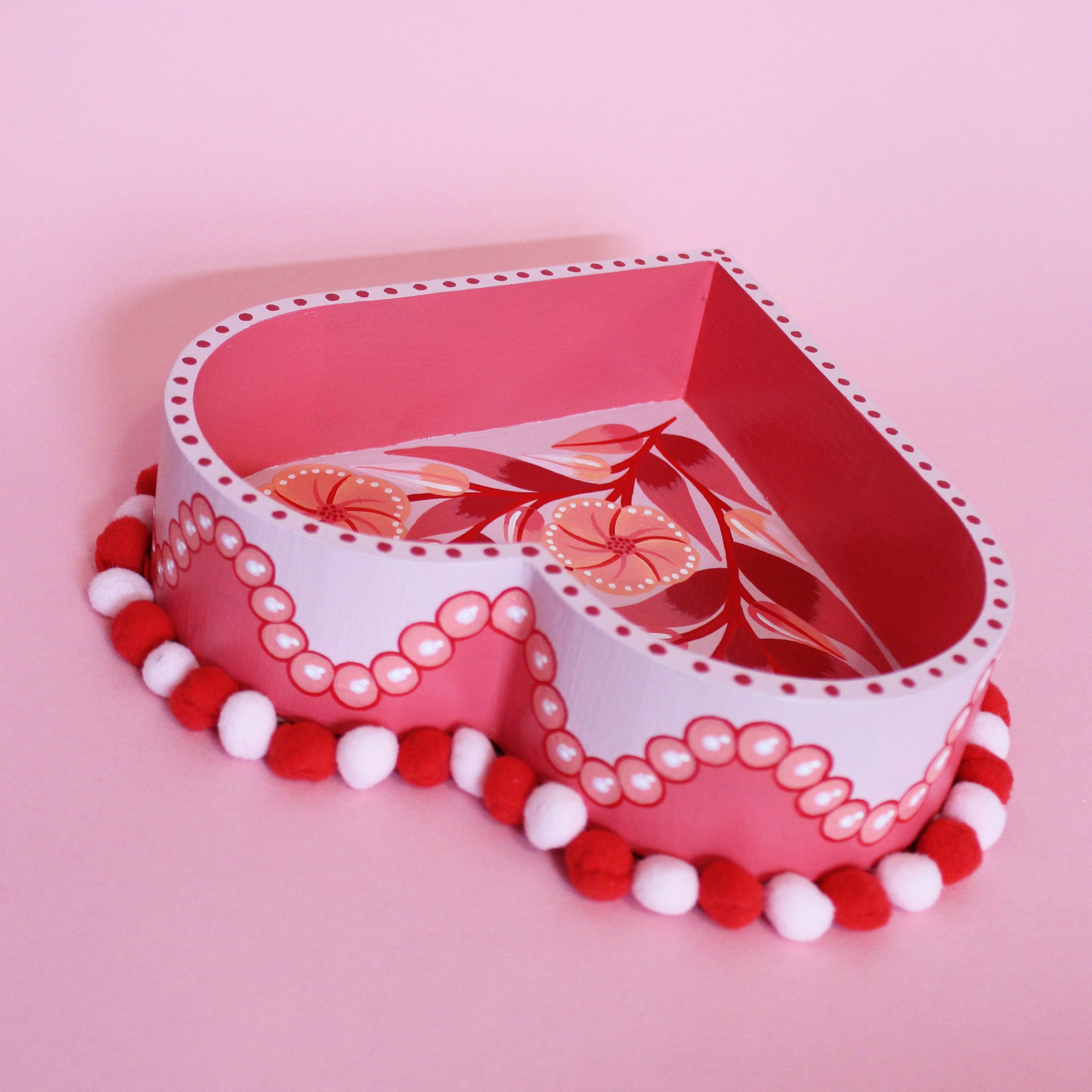 Medium Valentines Hand Painted Wooden Pom Pom Tray