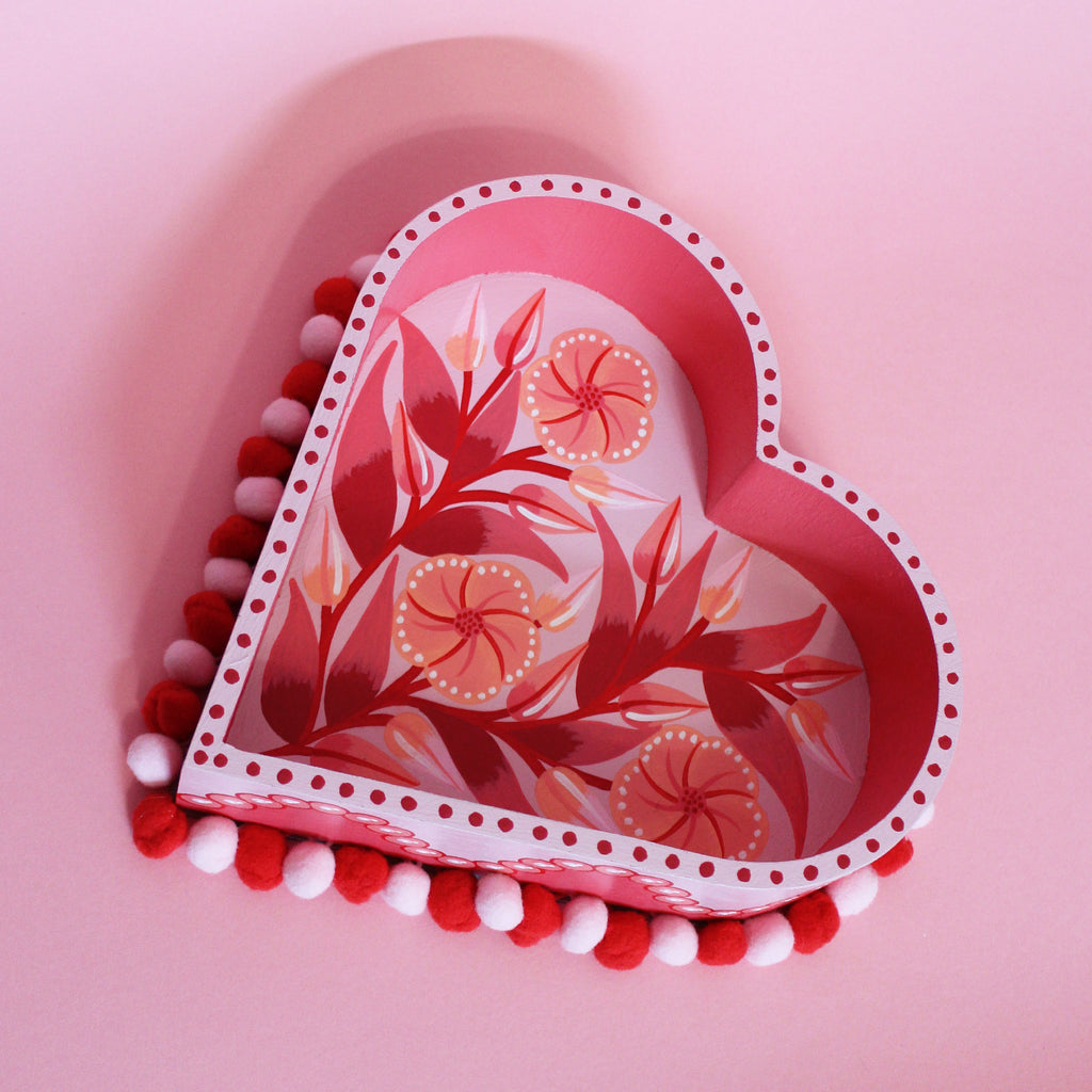 Medium Valentines Hand Painted Wooden Pom Pom Tray