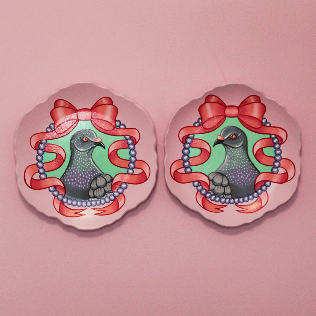 Pair of Hand Painted Pigeon Wall Plates