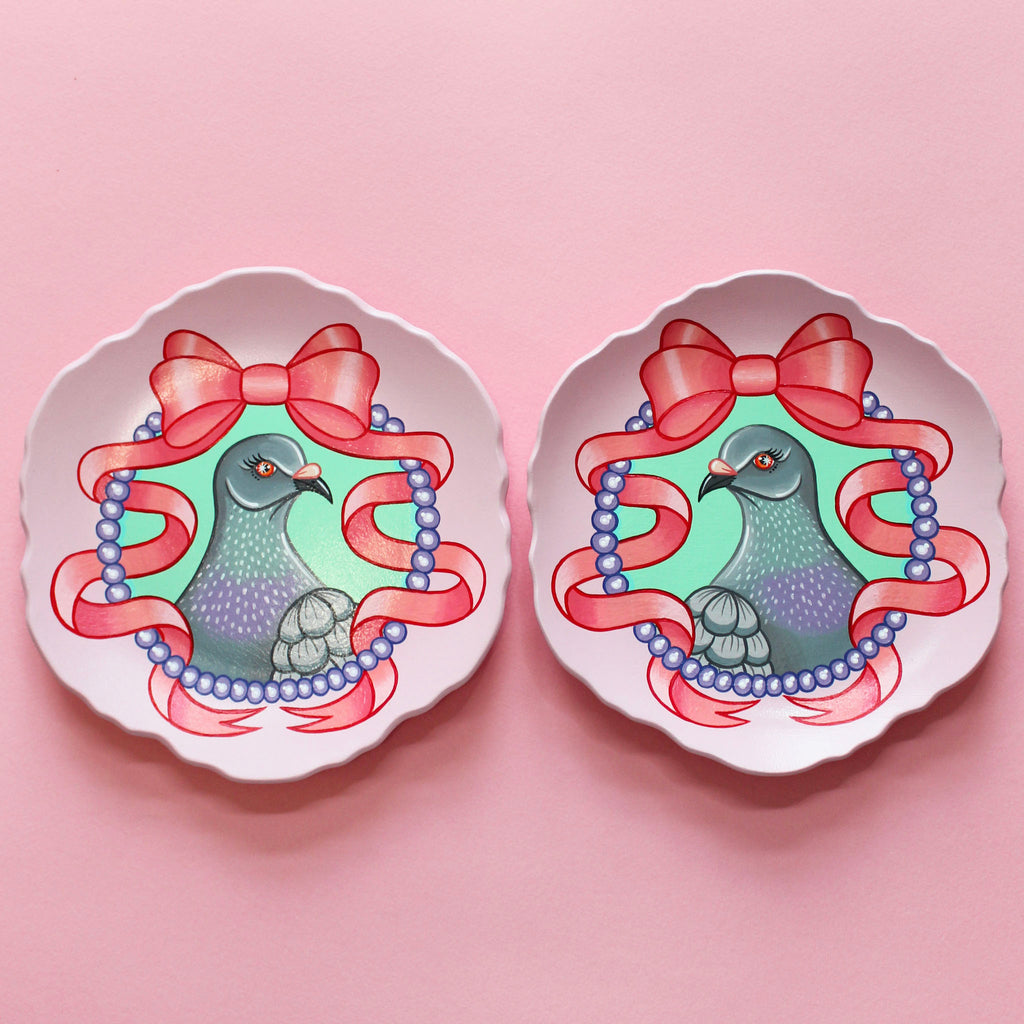 Pair of Hand Painted Pigeon Wall Plates