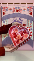 Medium Valentines Hand Painted Wooden Pom Pom Tray