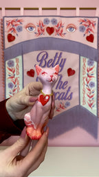 Valentines Kitschy Kitten Wall Hanging, Pink With Pink Clouds