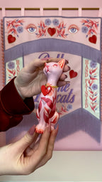 Valentines Kitschy Kitten Wall Hanging, Pink With Pink and Red Florals