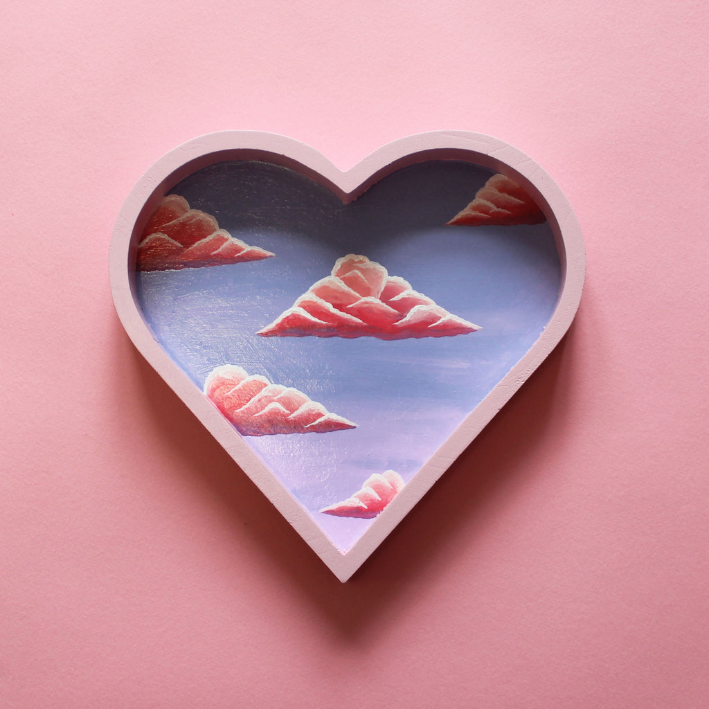 Pink Clouds Hand Painted Wooden Tray