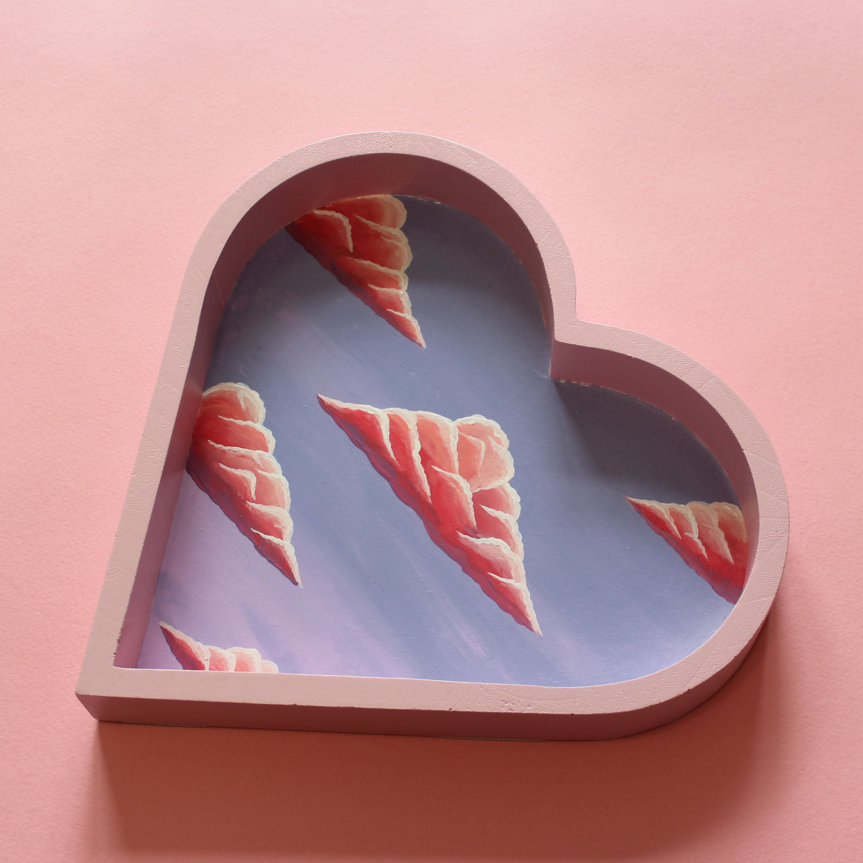 Pink Clouds Hand Painted Wooden Tray