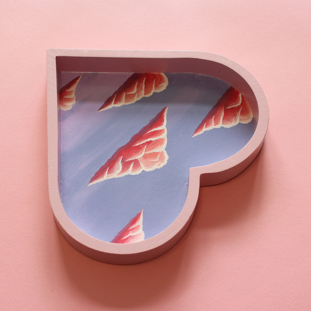 Pink Clouds Hand Painted Wooden Tray