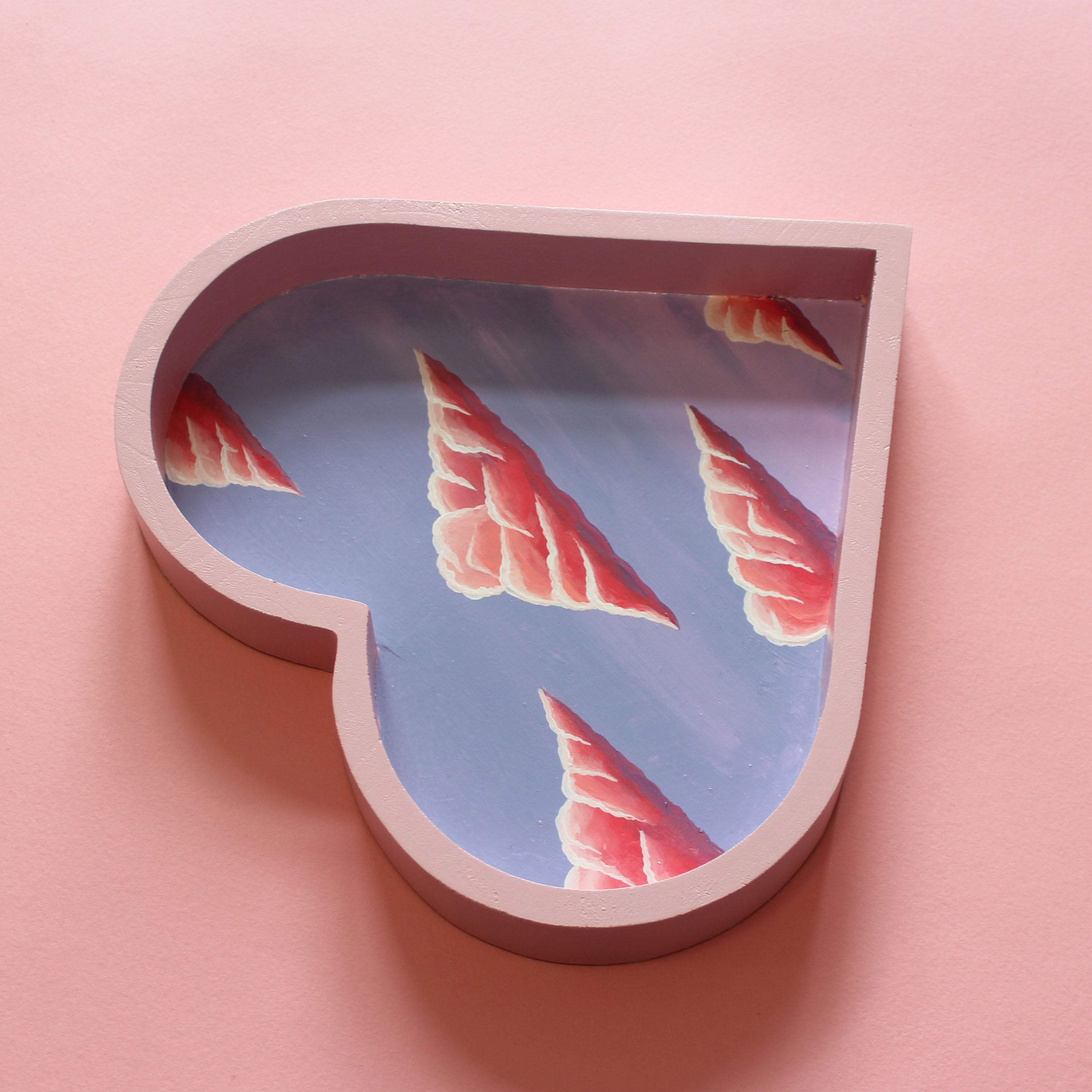 Pink Clouds Hand Painted Wooden Tray