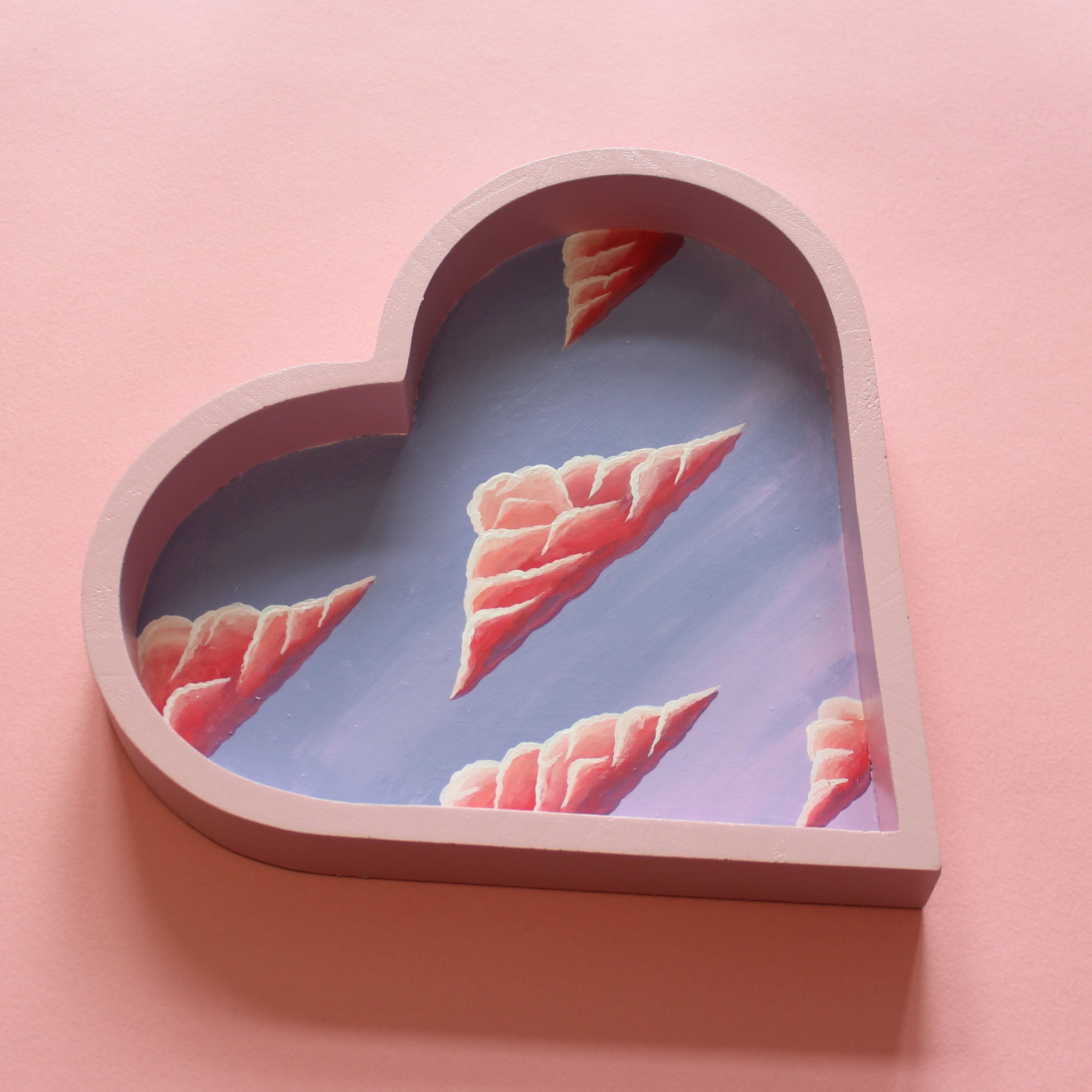 Pink Clouds Hand Painted Wooden Tray