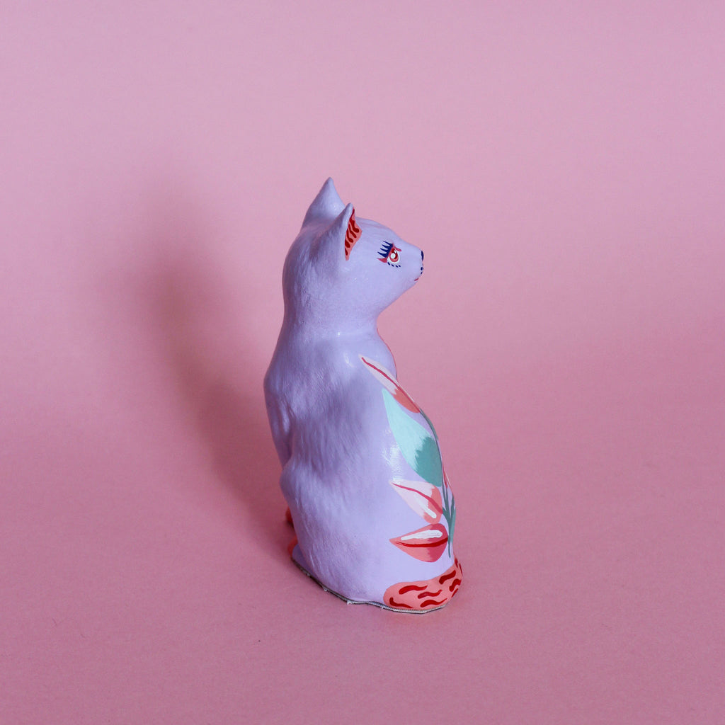 Small Sitting Kitschy Cat in Purple
