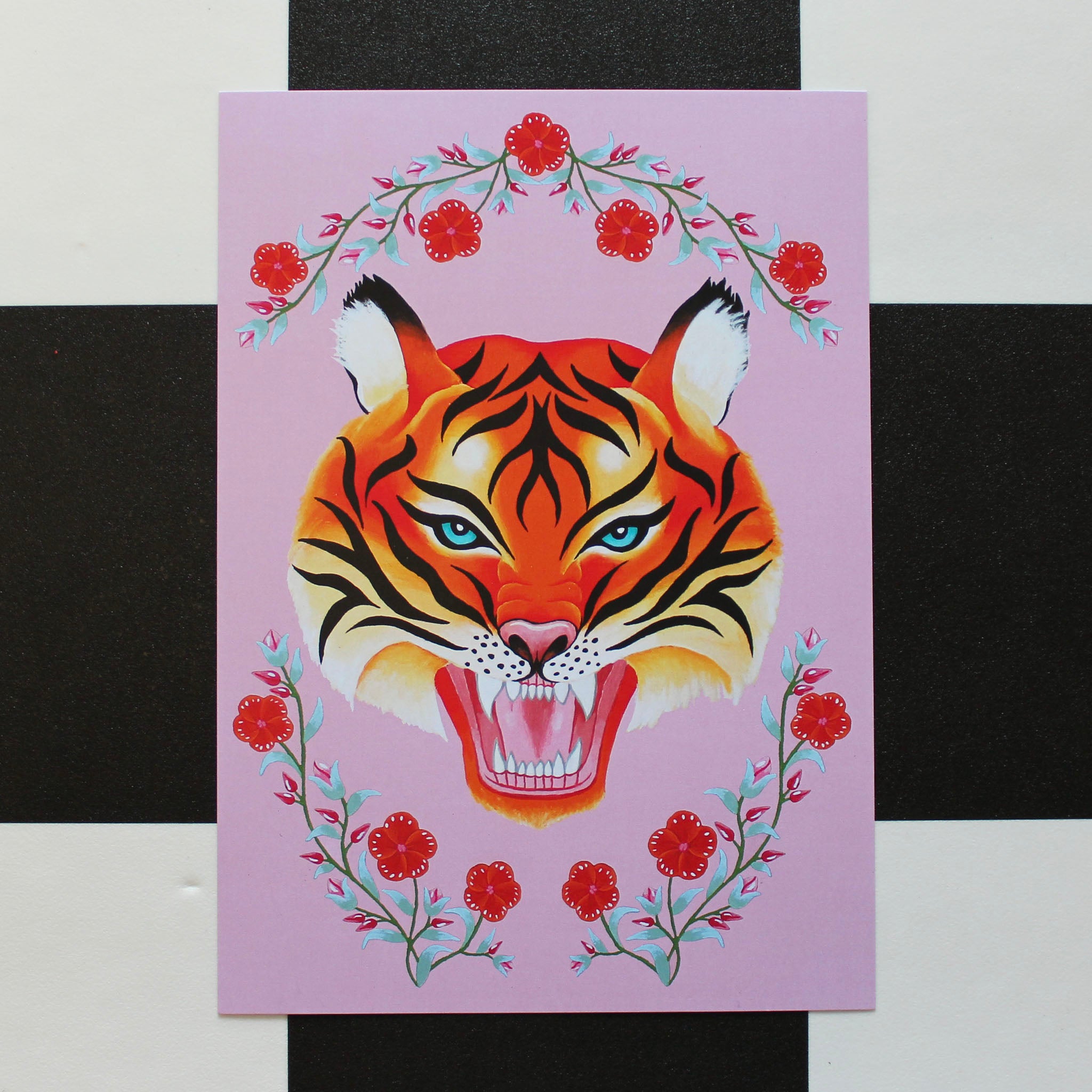 A4 Floral Tiger Art Print
